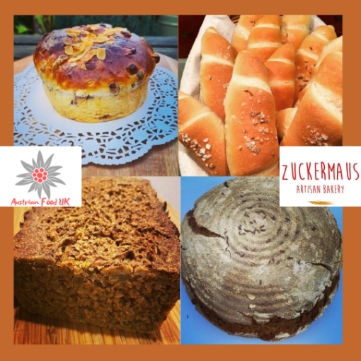 Picture of LAST ORDERS FOR CHRISTMAS 10 DECEMBER Austrian bread basket by Zuckermaus - 1.75kg of Bauernbrot, Fruit Loaf, Salzstangerl and more!
