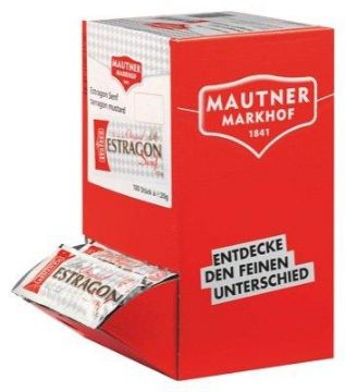 Show details for Mautner Markhof Original Estragon Senf Sachets - tarragon mustard (100 sachets x 20g) Picture of Mautner Markhof Original Estragon Senf Sachets - tarragon mustard (100 sachets x 20g)