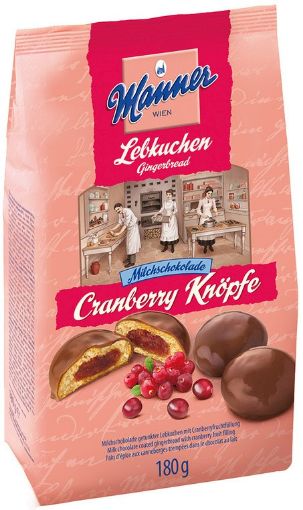 Picture of Manner Lebkuchen Cranberry Knopfe - Cranberry filled gingerbread dipped in milk chocolate